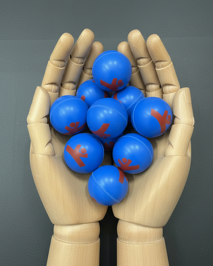 Flummis mit mehr sichtbaren Logos