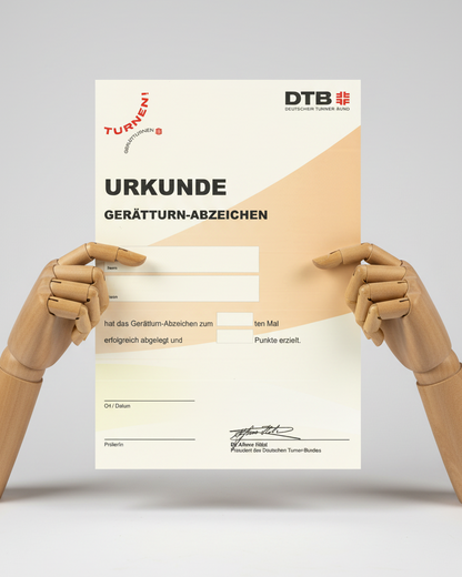 Gerätturn-Abzeichen Urkunde mit Armen aus dem Bild