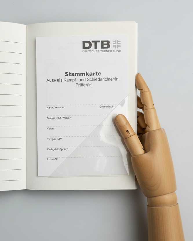 Wettkampfbuch mit Stammkarte für Kampfrichter*innen, Schiedsrichter*innen und Prüfer*innen